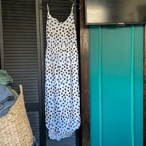 Old Navy blue + purple polka dotted maxi dress